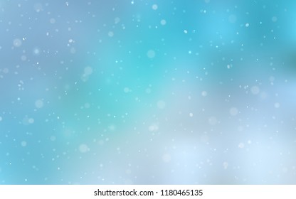 Light BLUE vector background with xmas snowflakes. Blurred decorative design in xmas style with snow. The pattern can be used for new year ad, booklets.