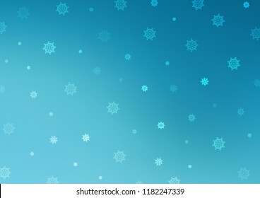 Light BLUE vector background with xmas snowflakes. Snow on blurred abstract background with gradient. New year design for your ad, poster, banner.
