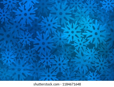 Light BLUE vector background with xmas snowflakes. Snow on blurred abstract background with gradient. New year design for your business advert.
