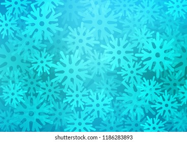 Light BLUE vector background with xmas snowflakes. Snow on blurred abstract background with gradient. New year design for your ad, poster, banner.