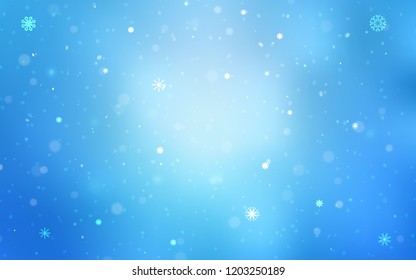 Light BLUE vector background with xmas snowflakes. Shining colored illustration with snow in christmas style. The pattern can be used for new year ad, booklets.