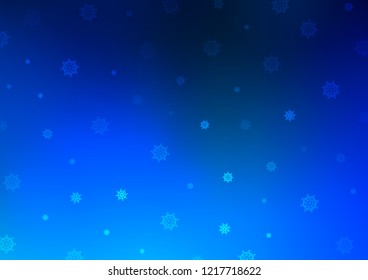 Light BLUE vector background with xmas snowflakes. Snow on blurred abstract background with gradient. The pattern can be used for new year leaflets.