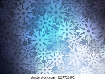 Light BLUE vector background with xmas snowflakes. Decorative shining illustration with snow on abstract template. The pattern can be used for new year ad, booklets.