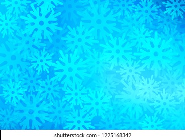 Light BLUE vector background with xmas snowflakes. Blurred decorative design in xmas style with snow. The pattern can be used for new year ad, booklets.