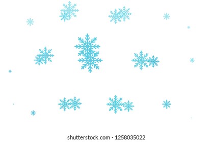 Light BLUE vector background with xmas snowflakes. Decorative shining illustration with snow on abstract template. New year design for your ad, poster, banner.