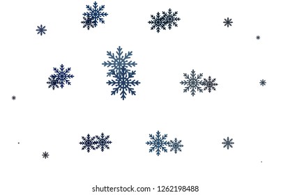 Light BLUE vector background with xmas snowflakes. Shining colored illustration with snow in christmas style. The pattern can be used for new year ad, booklets.