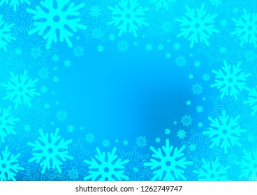 Light BLUE vector background with xmas snowflakes. Snow on blurred abstract background with gradient. The pattern can be used for new year leaflets.