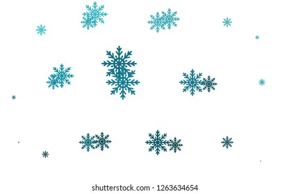 Light BLUE vector background with xmas snowflakes. Decorative shining illustration with snow on abstract template. The pattern can be used for new year ad, booklets.