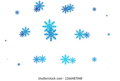 Light BLUE vector background with xmas snowflakes. Blurred decorative design in xmas style with snow. The template can be used as a new year background.