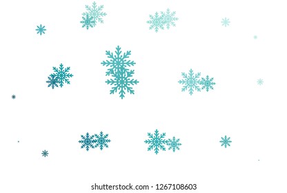 Light BLUE vector background with xmas snowflakes. Snow on blurred abstract background with gradient. New year design for your business advert.