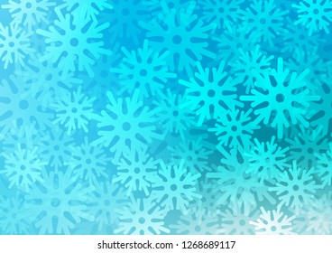 Light BLUE vector background with xmas snowflakes. Blurred decorative design in xmas style with snow. The template can be used as a new year background.