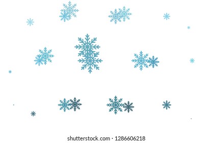 Light BLUE vector background with xmas snowflakes. Decorative shining illustration with snow on abstract template. The pattern can be used for new year ad, booklets.
