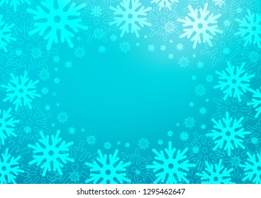 Light BLUE vector background with xmas snowflakes. Snow on blurred abstract background with gradient. The pattern can be used for new year leaflets.