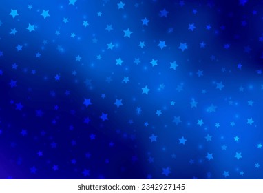 Fondo vectorial AZUL claro con copos de nieve de Navidad, estrellas. Ilustración colorida brillante con formas de nieve gradiente. Plantilla para el fondo de Año Nuevo.