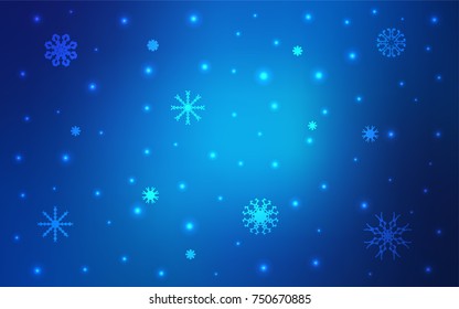 Light BLUE vector background with xmas snowflakes. Blurred decorative design in xmas style with snow. The template can be used as a new year background.
