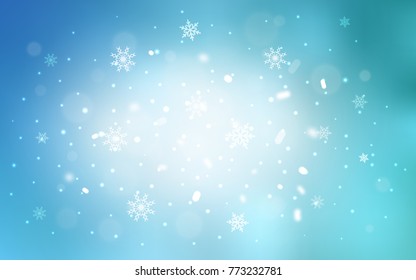 Light BLUE vector background with xmas snowflakes. Decorative shining illustration with snow on abstract template. New year design for your ad, poster, banner.