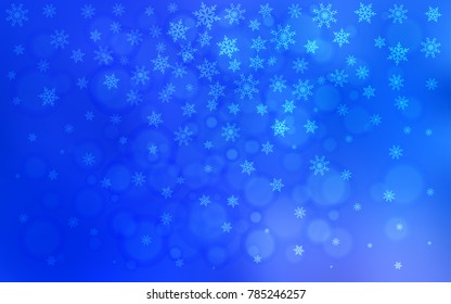 Light BLUE vector background with xmas snowflakes. Shining colored illustration with snow in christmas style. The pattern can be used for new year ad, booklets.