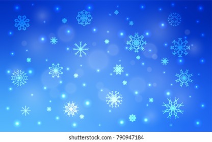 Light BLUE vector background with xmas snowflakes. Shining colored illustration with snow in christmas style. The pattern can be used for year new  websites.