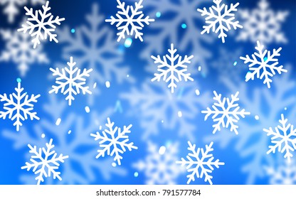 Light BLUE vector background with xmas snowflakes. Shining colored illustration with snow in christmas style. The pattern can be used for year new  websites.