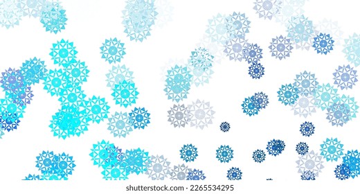 Hellblauer, Vektorgrafik schöner Schneeflocken-Hintergrund mit Blumen. Abstrakte Farbverlauf-bunte Schneeflocken und Schneeelemente. Webseitenmuster im neuen Jahr.
