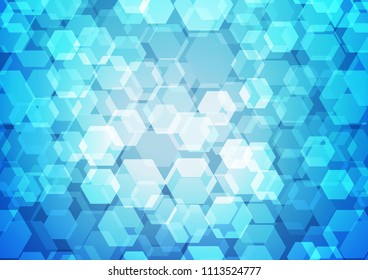 Light BLUE vector blurry hexagon template. Geometric illustration in Origami style with gradient.  The textured pattern can be used for background.