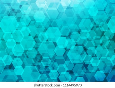 Light BLUE vector blurry hexagon background. hexagonal geometric sample with gradient.  A completely new template for your business design.