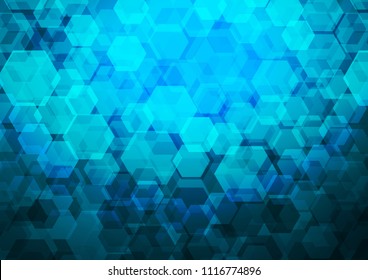 Light BLUE vector blurry hexagon pattern. A completely new color illustration in a vague style. The completely new template can be used for your brand book.