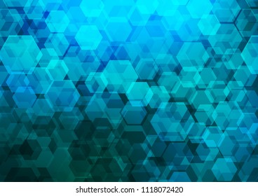 Light BLUE vector blurry hexagon pattern. Shining illustration, which consist of hexagons. hexagonal pattern for your business design.