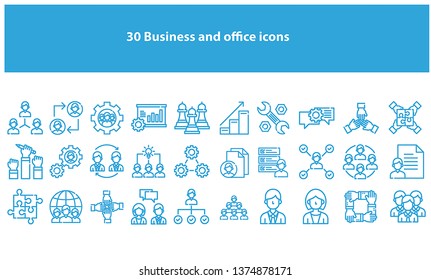 Light blue vector business and office icons - Vector