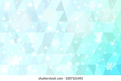 Light BLUE vector christmas polygon background. Low poly Illustration consisting of triangles with snowflakes. Texture, seamless background of New Year celebration.