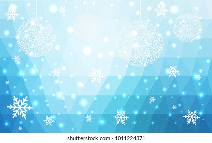 Light BLUE vector christmas polygon background with snowflakes.