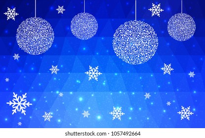 Light BLUE vector christmas polygon background. Low poly Illustration consisting of triangles with snowflakes. Texture, seamless background of New Year celebration.