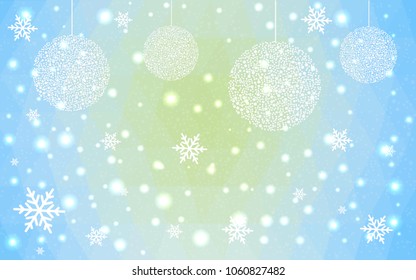 Light BLUE vector christmas polygon background. Low poly Illustration consisting of triangles with snowflakes. Texture, seamless background of New Year celebration.