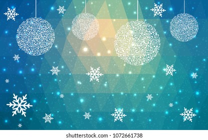 Light BLUE vector christmas polygon background. Low poly Illustration consisting of triangles with snowflakes. Texture, seamless background of New Year celebration.