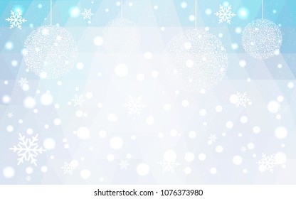 Light BLUE vector christmas polygon background. Low poly Illustration consisting of triangles with snowflakes. Texture, seamless background of New Year celebration.