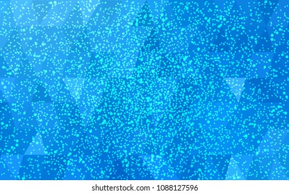 Light BLUE vector christmas polygon background. Low poly Illustration consisting of triangles with snowflakes. Texture background of New Year celebration.