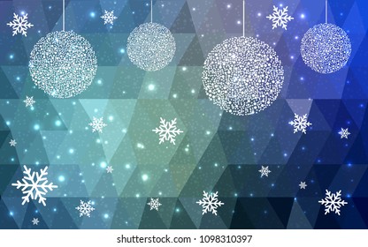 Light BLUE vector christmas polygon background. Low poly Illustration consisting of triangles with snowflakes. Texture, seamless background of New Year celebration.