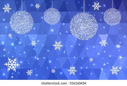 Light BLUE vector christmas polygon background. Low poly Illustration consisting of triangles with snowflakes. Texture, seamless background of New Year celebration.