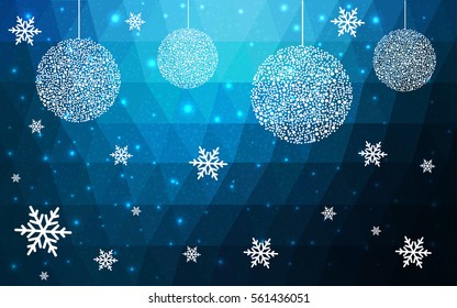 Light BLUE vector christmas polygon background. Low poly Illustration consisting of triangles with snowflakes. Texture, seamless background of New Year celebration.