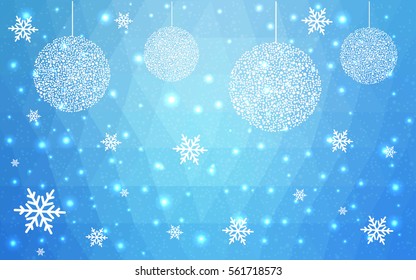 Light BLUE vector christmas polygon background. Low poly Illustration consisting of triangles with snowflakes. Texture, seamless background of New Year celebration.