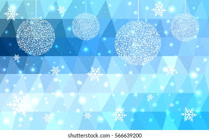 Light blue vector christmas polygon background. Low poly Illustration consisting of triangles with snowflakes. Texture, seamless background of New Year celebration.