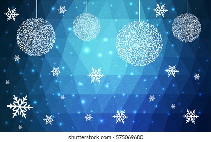 Light BLUE vector christmas polygon background. Low poly Illustration consisting of triangles with snowflakes. Texture, seamless background of New Year celebration.