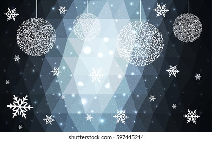 Light blue vector christmas polygon background. Low poly Illustration consisting of triangles with snowflakes. Texture, seamless background of New Year celebration.