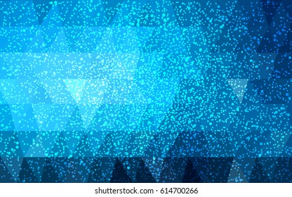 Light BLUE vector christmas polygon background. Low poly Illustration consisting of triangles with snowflakes. Texture background of New Year celebration.