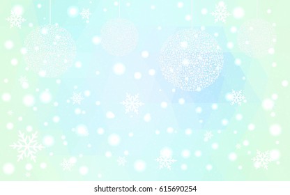 Light BLUE vector christmas polygon background. Low poly Illustration consisting of triangles with snowflakes. Texture, seamless background of New Year celebration.
