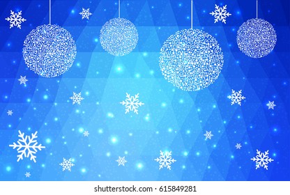 Light BLUE vector christmas polygon background. Low poly Illustration consisting of triangles with snowflakes. Texture, seamless background of New Year celebration.