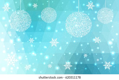 Light blue vector christmas polygon background. Low poly Illustration consisting of triangles with snowflakes. Texture background of New Year celebration.