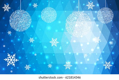 Light BLUE vector christmas polygon background. Low poly Illustration consisting of triangles with snowflakes. Texture, seamless background of New Year celebration.