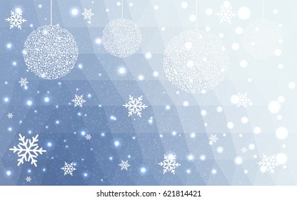 Light BLUE vector christmas polygon background. Low poly Illustration consisting of triangles with snowflakes. Texture, seamless background of New Year celebration.