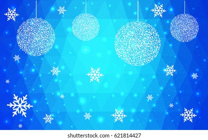 Light BLUE vector christmas polygon background. Low poly Illustration consisting of triangles with snowflakes. Texture, seamless background of New Year celebration.
